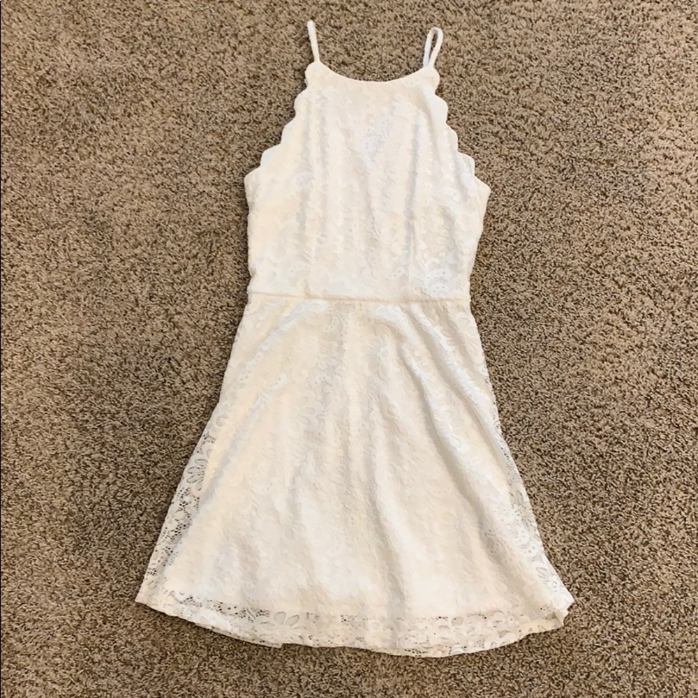 White party dress, floral eyelet dress, scalloped